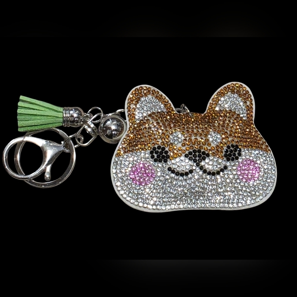 Puppy Face Rhinestone Bag Charm Keychain